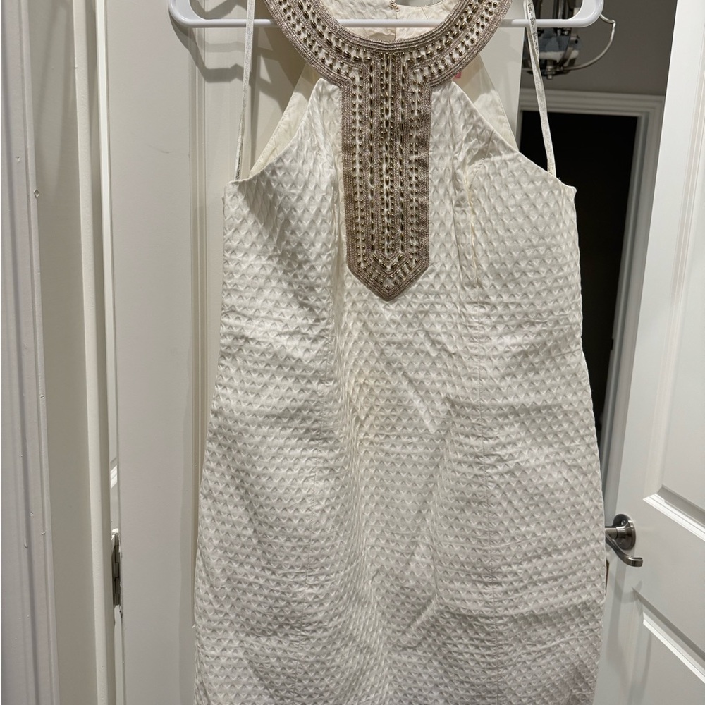 Lilly Pulitzer White Dress with Gold Beaded Detail
